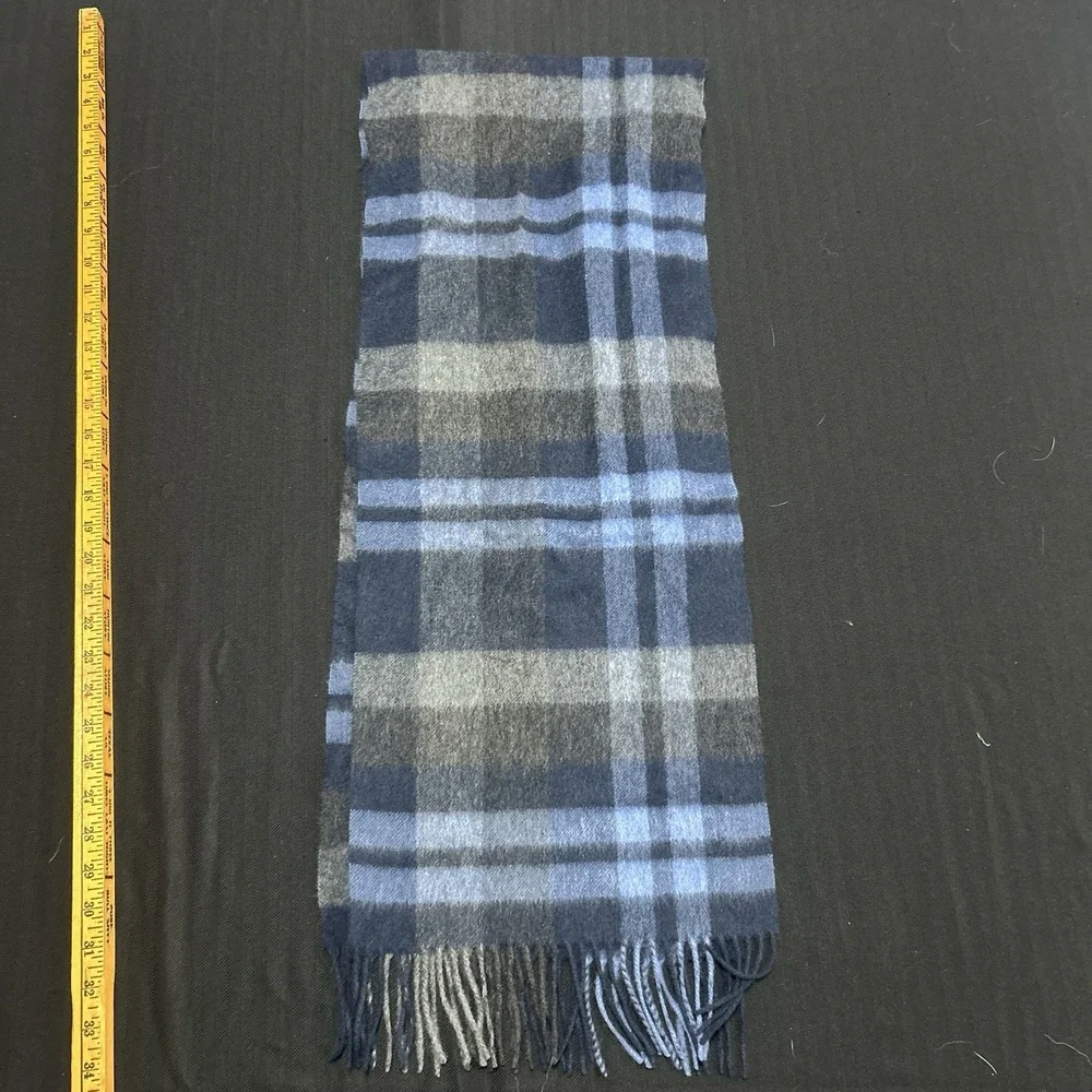 Jos. A Bank 100% Cashmere Scarf Plaid Blue 5-ft